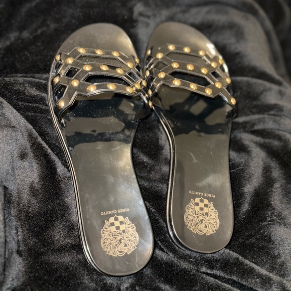 Vince Camuto Black Sandals with Spotted Straps - Picture 1 of 13